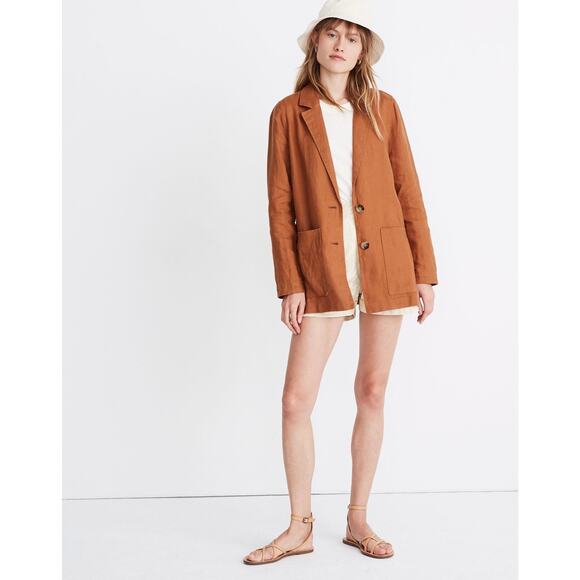MADEWELL Linen Dorset Blazer Womens Small Brown Warm Hickory Lightweight Travel - Picture 3 of 15